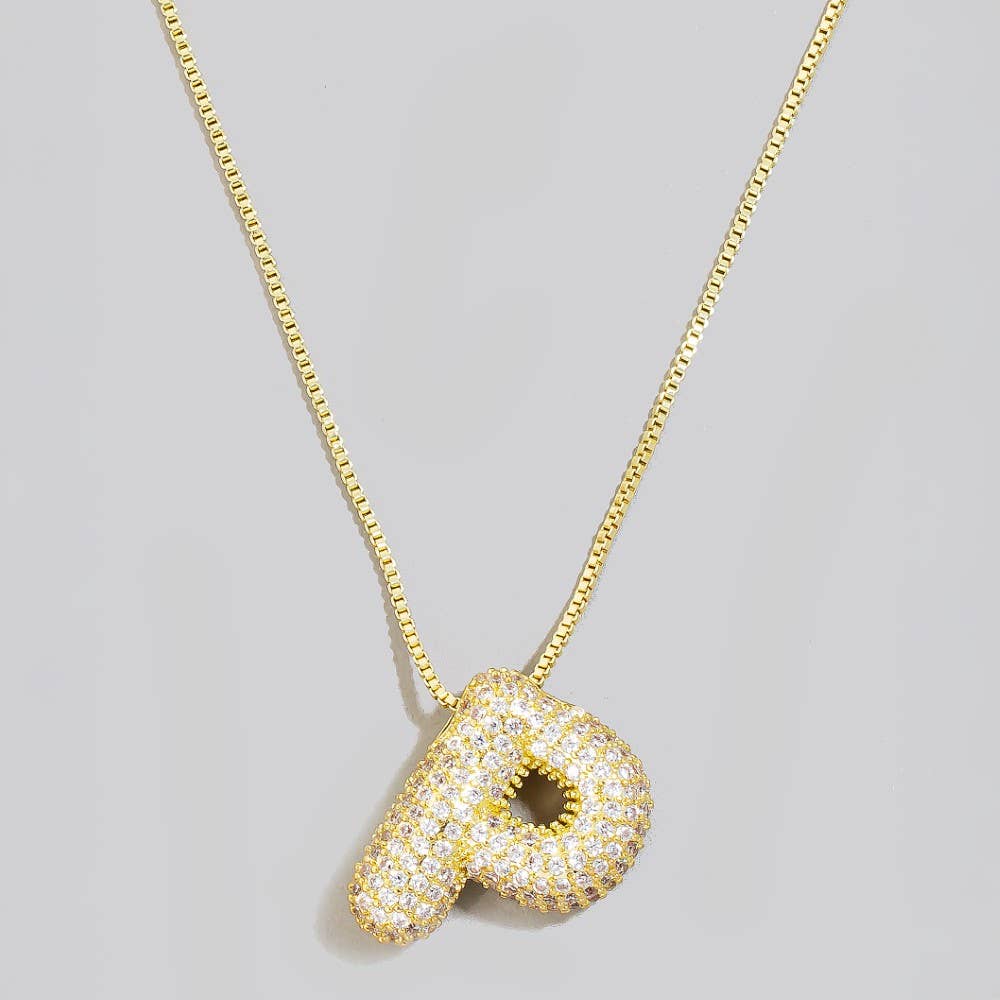 The Looks by Fame Accessories - Venta al por mayor Collares con colgantes/abalorios - Collar con colgante inicial de burbuja pavé16