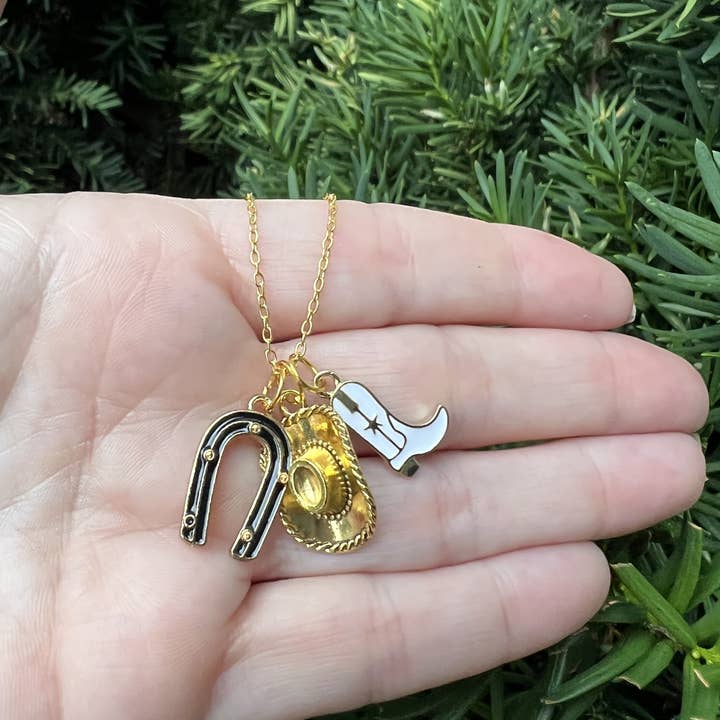 Baubles by B - Wholesale Pendant/Charm Necklace - Country Concert Charm Necklace Cowboy Hat Horseshoe Boots