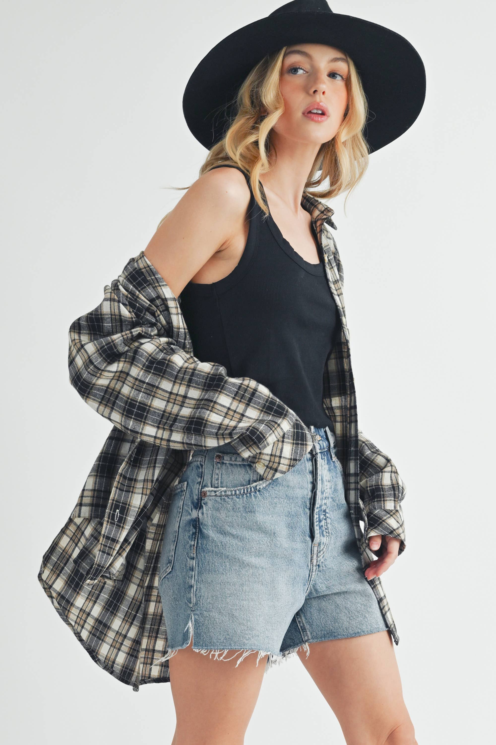 AEMI + CO – Camisa com botões no colarinho – Mulher por atacado – Camisa Flanela Xadrez Abri25