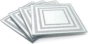 Silver 4x Line Center Glitter Coaster 10Cm Glass Sparkle for wholesale on Faire0