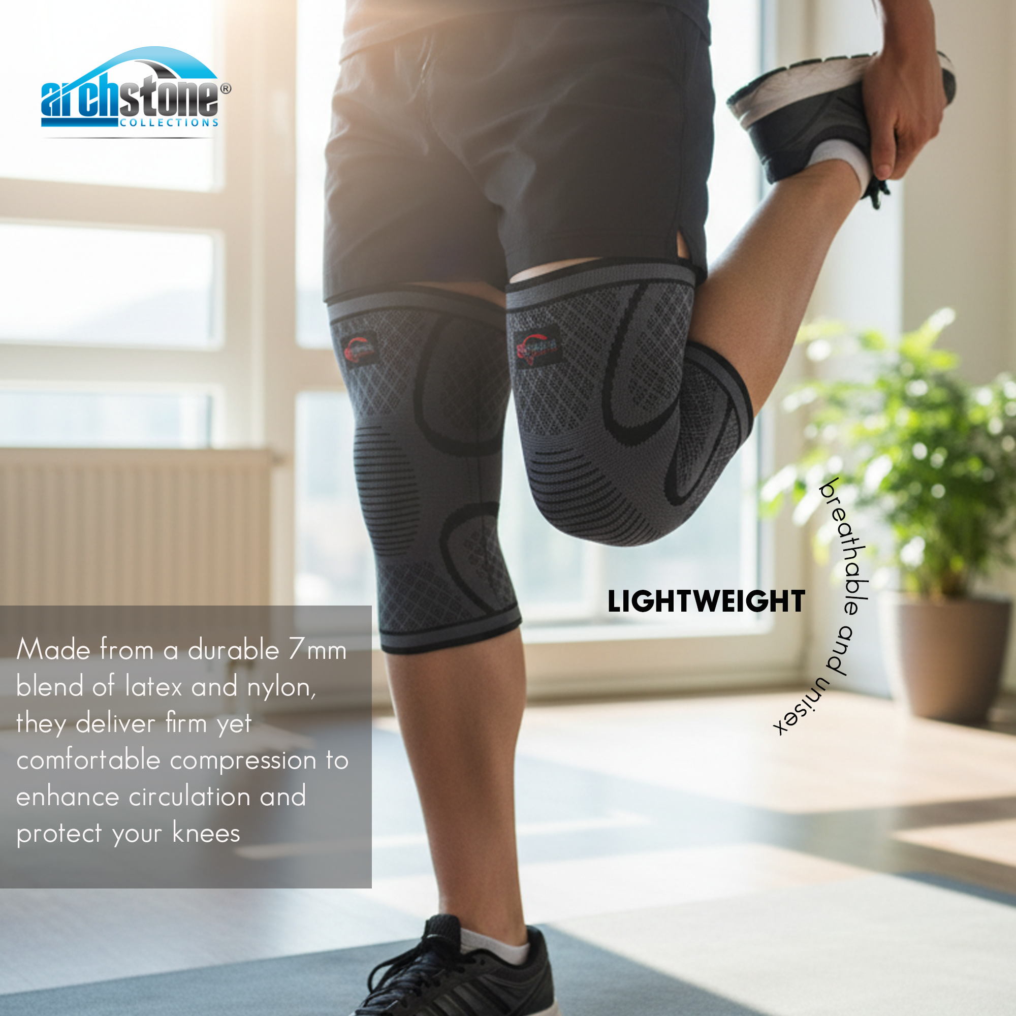 Archstone Collections - Wholesale Knee Sleeve - Archstone 2-Piece Unisex Knee Brace - Latex Nylon3