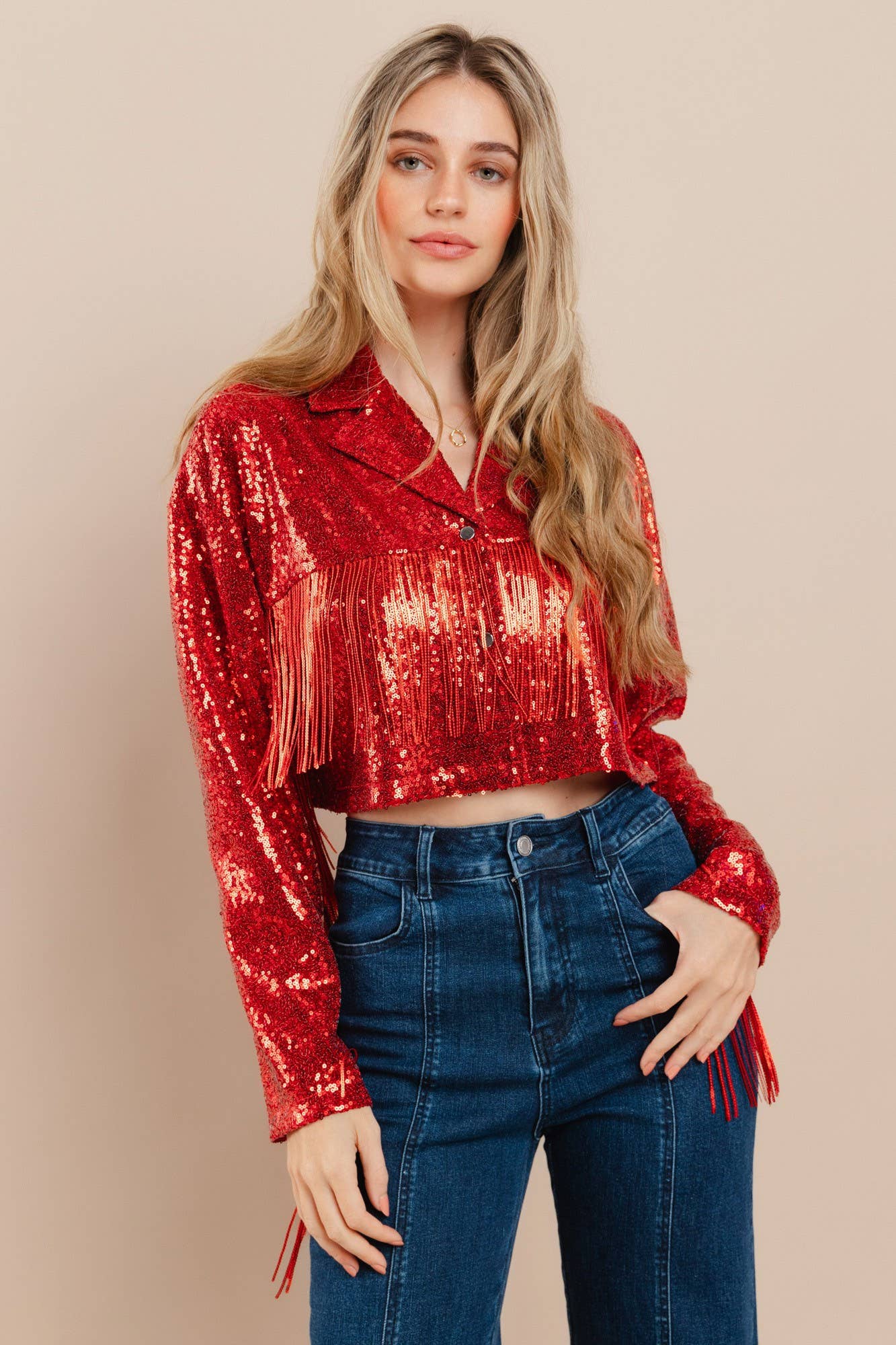 WISTERIA LANE – Blusão - Mulher por atacado – CASACO MOTO COM LANTEJOULAS RECORTADAS COM FRANJAS -6317 DOURADO8