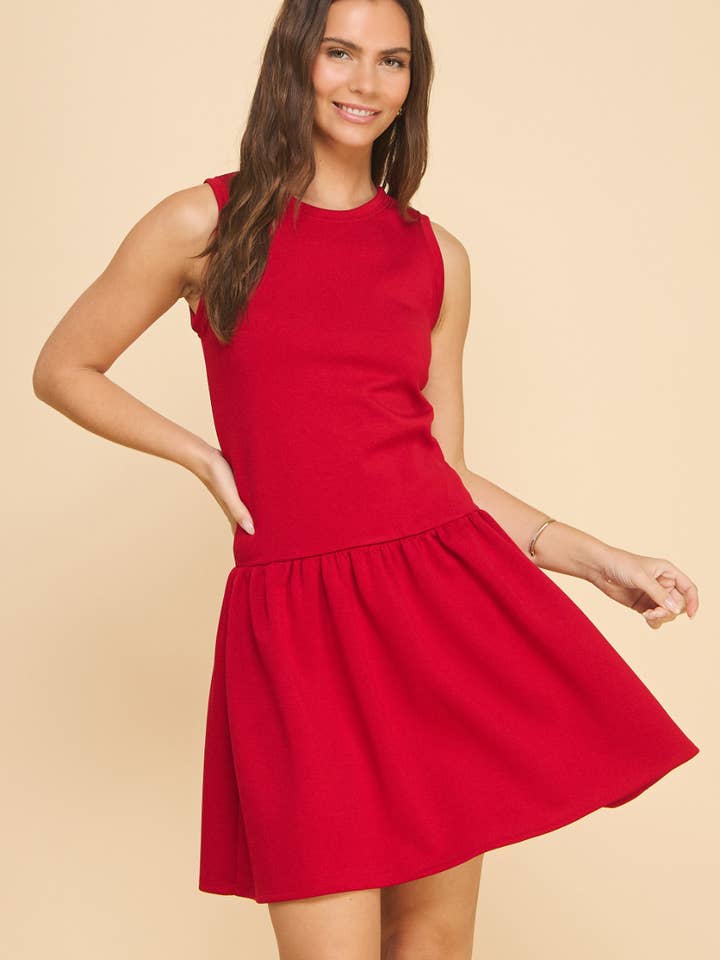 ISD1372 Vestido Curto com Cintura Descaída Abby Vermelho por atacado de If She Loves