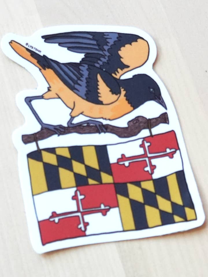 Maryland - Oriole - 3" State Bird and Flag Sticker for wholesale by Lydia Tonkonow Art and Design LLC