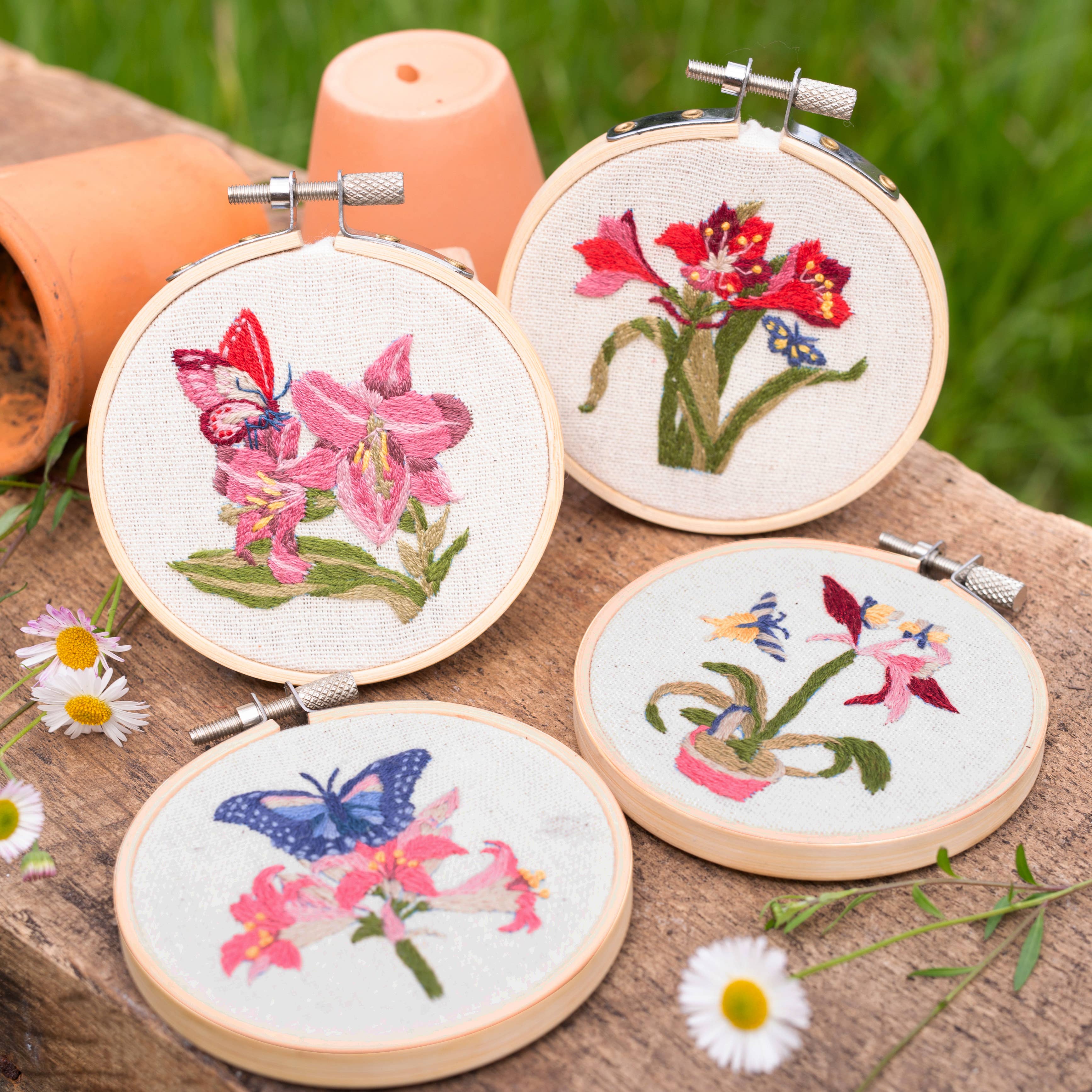 West Design Products - Wholesale Embroidery/Cross Stitch Supplies - RHS Embroidery Hoop Decoration Kit, 4 Pack Butterfly & Flora10