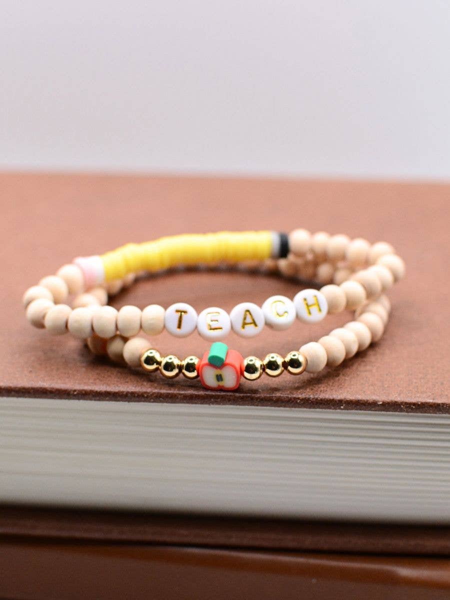 Two and Crew - Faith Based Jewelry & Gifts - Wholesale Beaded Bracelet - Wood Beaded TEACH Bracelet Set – Teacher Appreciation Gift3