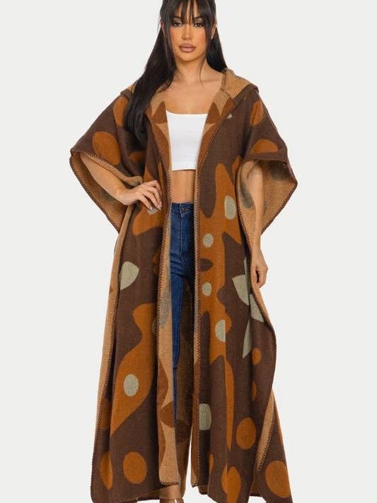 Abstract Pattern Hooded Poncho Wrap for wholesale by J2 FASHION