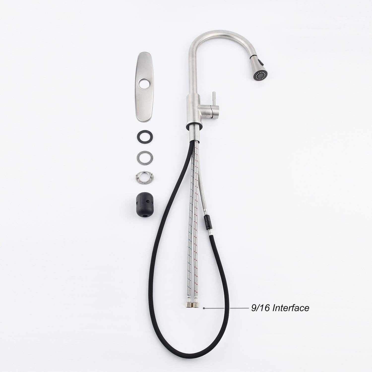 39F Inc. - Vente Poubelle de salle de bain - Robinet de cuisine avec douchette extractible, nickel brossé3