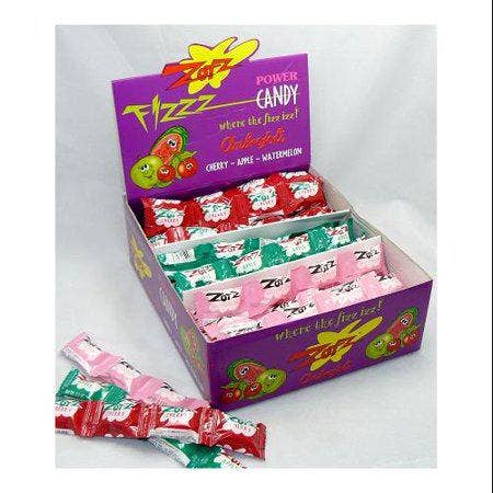 Long Island Candy Factory - Wholesale Hard Candy - Zotz Fizz Power Candy 48 Count 4 Piece Strings Cherry, Apple, Watermelon
