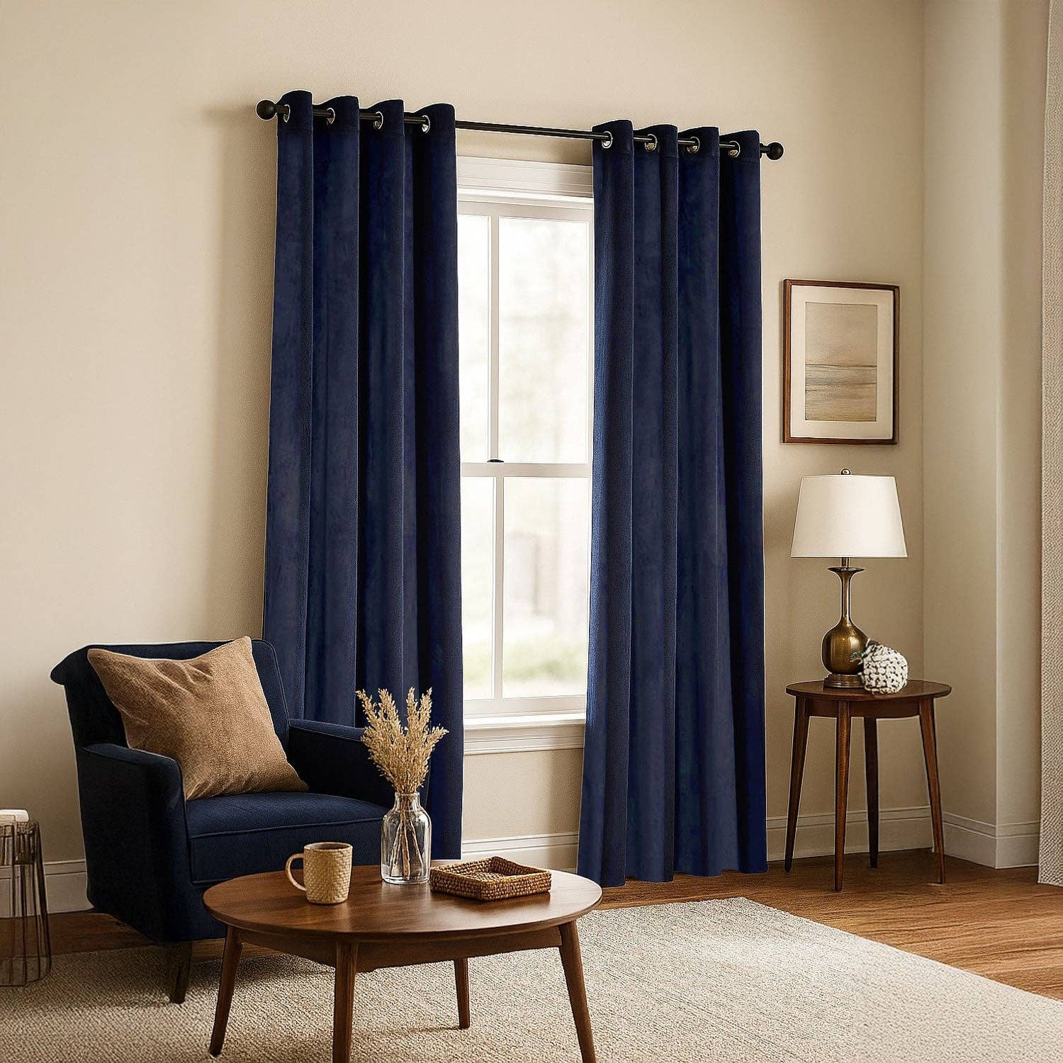 Happy Homewares – wholesale Curtain – Midnight Blue Velvet Blackout Eyelet Curtains - 46x54 Inch Drop - Pair5