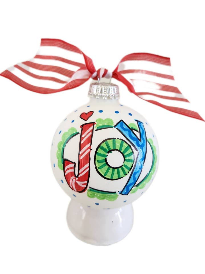 JOY Hand Painted Glass Ball Ornament for wholesale by Kirsten in Color