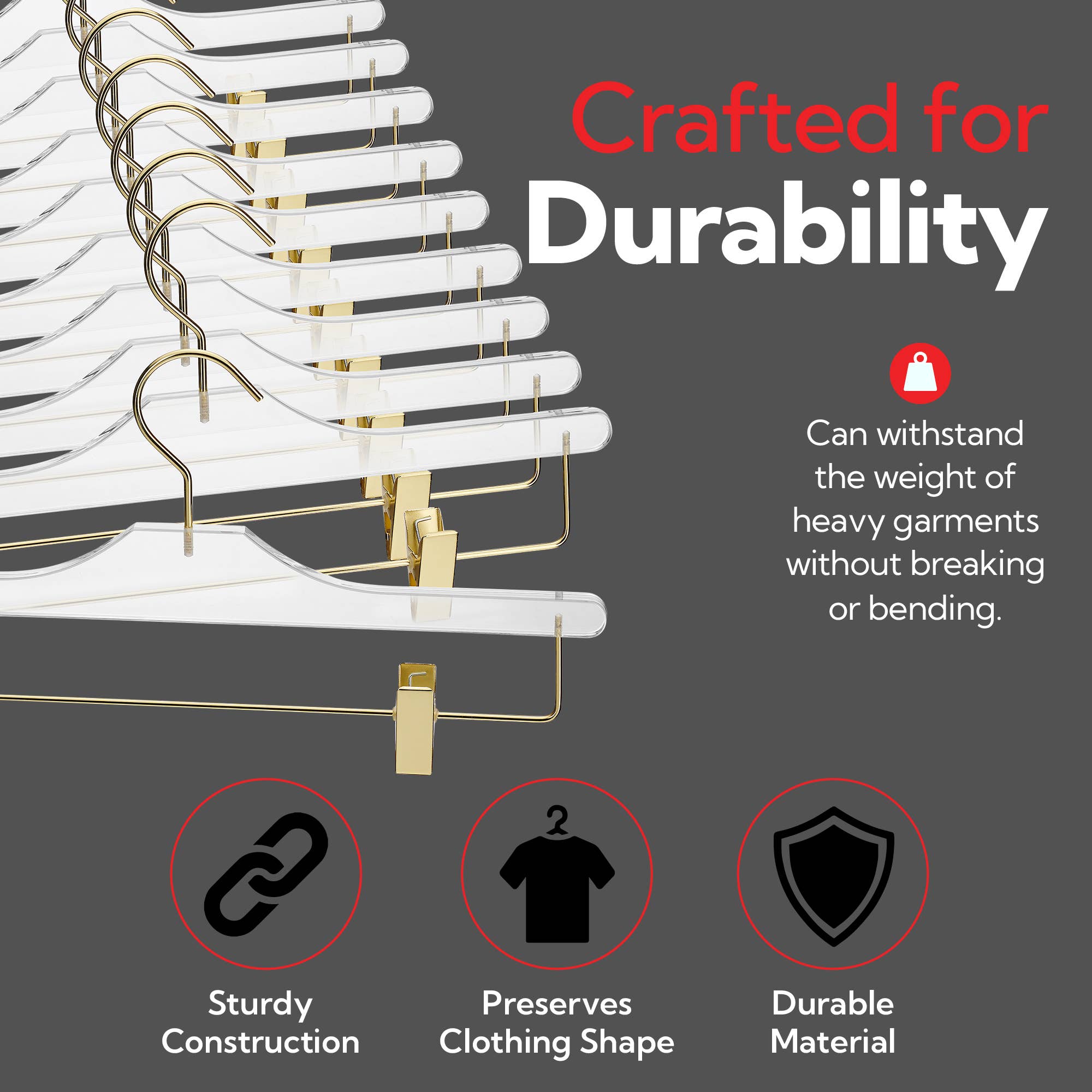 YG Living - Wholesale Clothes Hangers - Clear Acrylic Hangers with Gold Hooks Hangers for Shirts 3