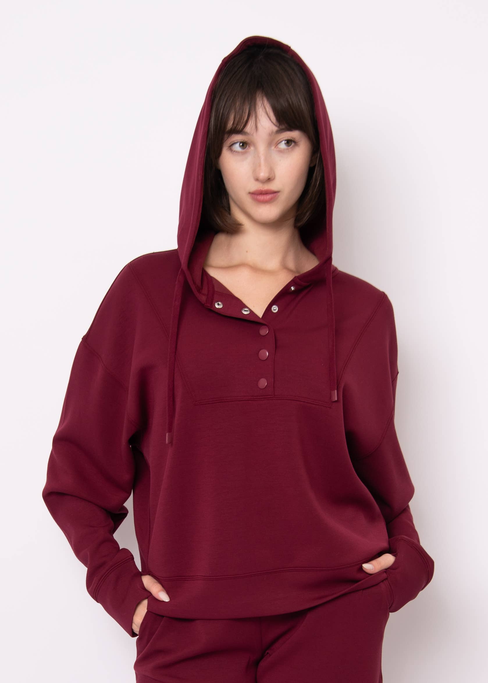 RD Style - Wholesale Hoodie - Women's - SALLIE SOFT KNIT LS SNAP FRONT HOODIE-77T247S2