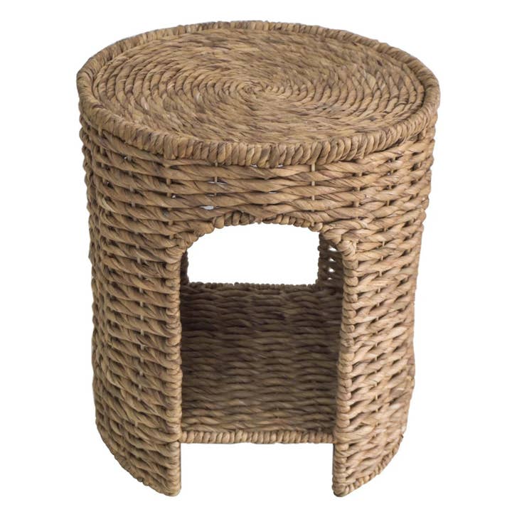 Round Woven Water Hyacinth End Table With Shelf for wholesale by Continents Brands