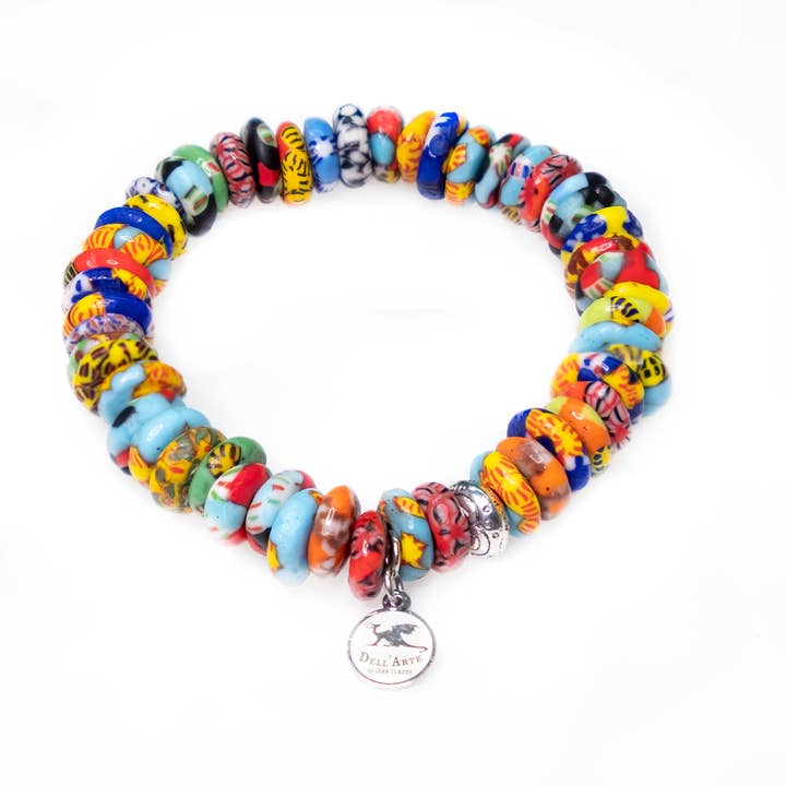 Pulsera exclusiva de perlas de vidrio de reciclaje de Dell Arte Krobo «Colorfull Paradise» (Ghana, África) Estos fantásticos estilos fueron creados individualmente y hechos a mano en ny.Se adapta a muñecas de 8 a 8,5 para venta al por mayor de Jean Claude / Dell Arte