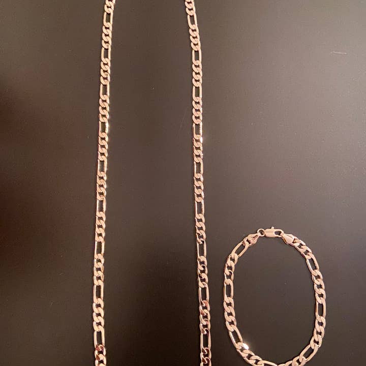 Gold Layered Chain Figaro Necklace and Matching Figaro Bracelet Set for wholesale by Toppointbling