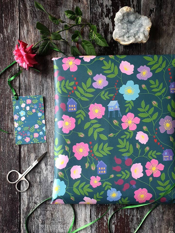 Trailing Wild Rose Wrapping Paper for wholesale by Heidi Vilkman
