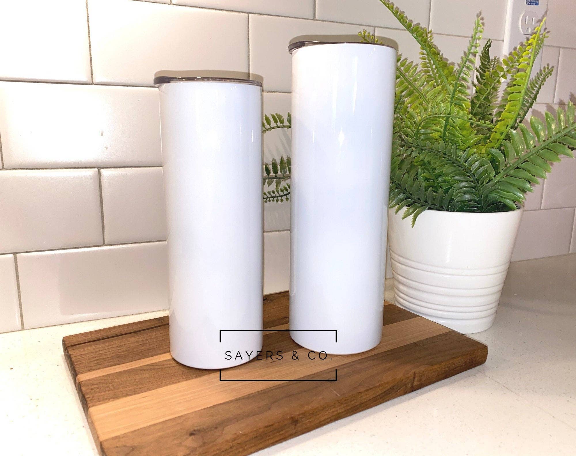 Sayers & Co. - Wholesale Insulated Mug/Tumbler - 10 PACK- 20oz or 30oz Skinny STRAIGHT White Sublimation NON Tapered Blank Stainless Steel Tumbler Water Bottle wholesale 20 oz 30 oz1