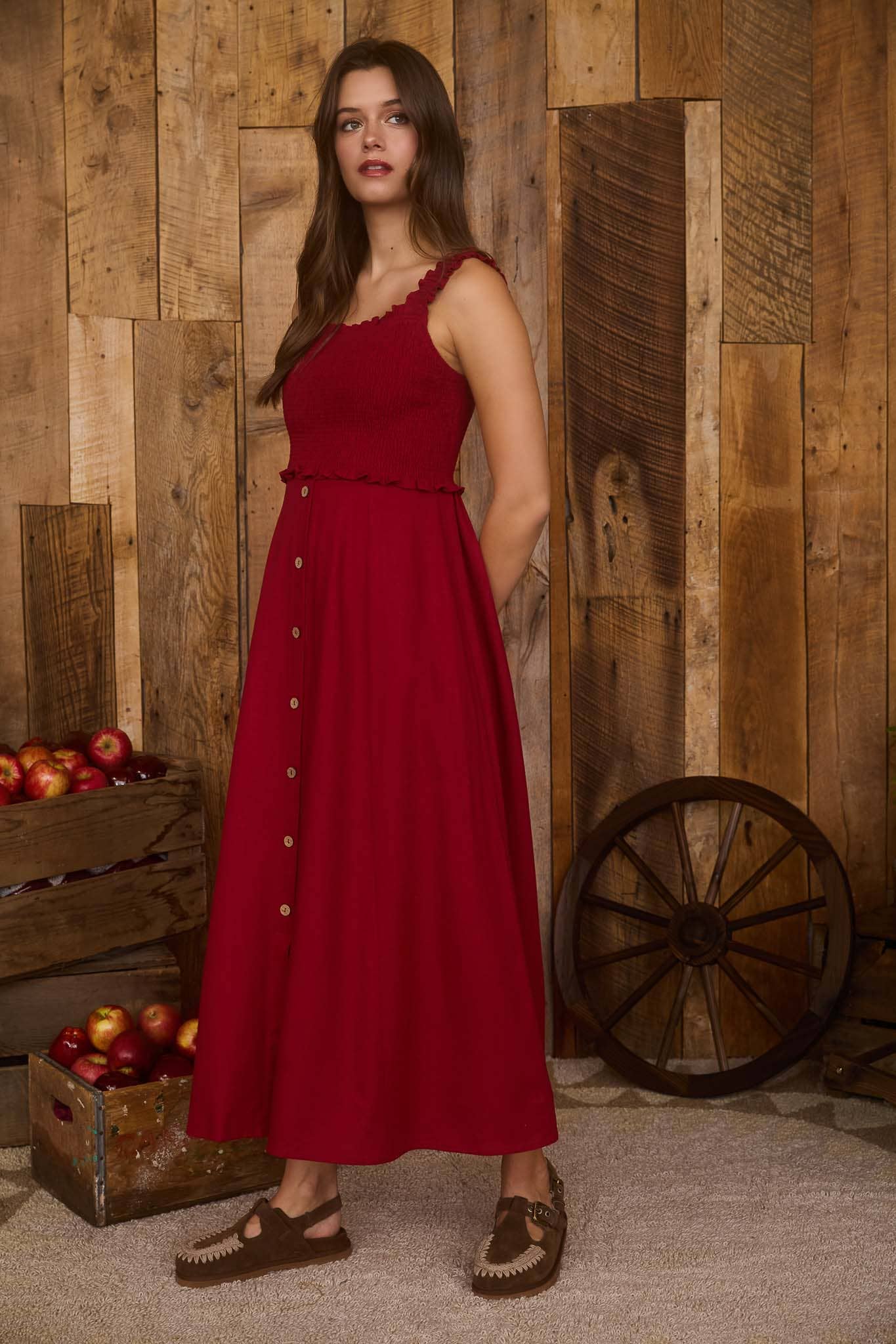 Blu Pepper - Wholesale Jurk - Dames - MIDI-JURK MET SMOCKWERK, MOUWLOOS EN KNOOPSLUITING6