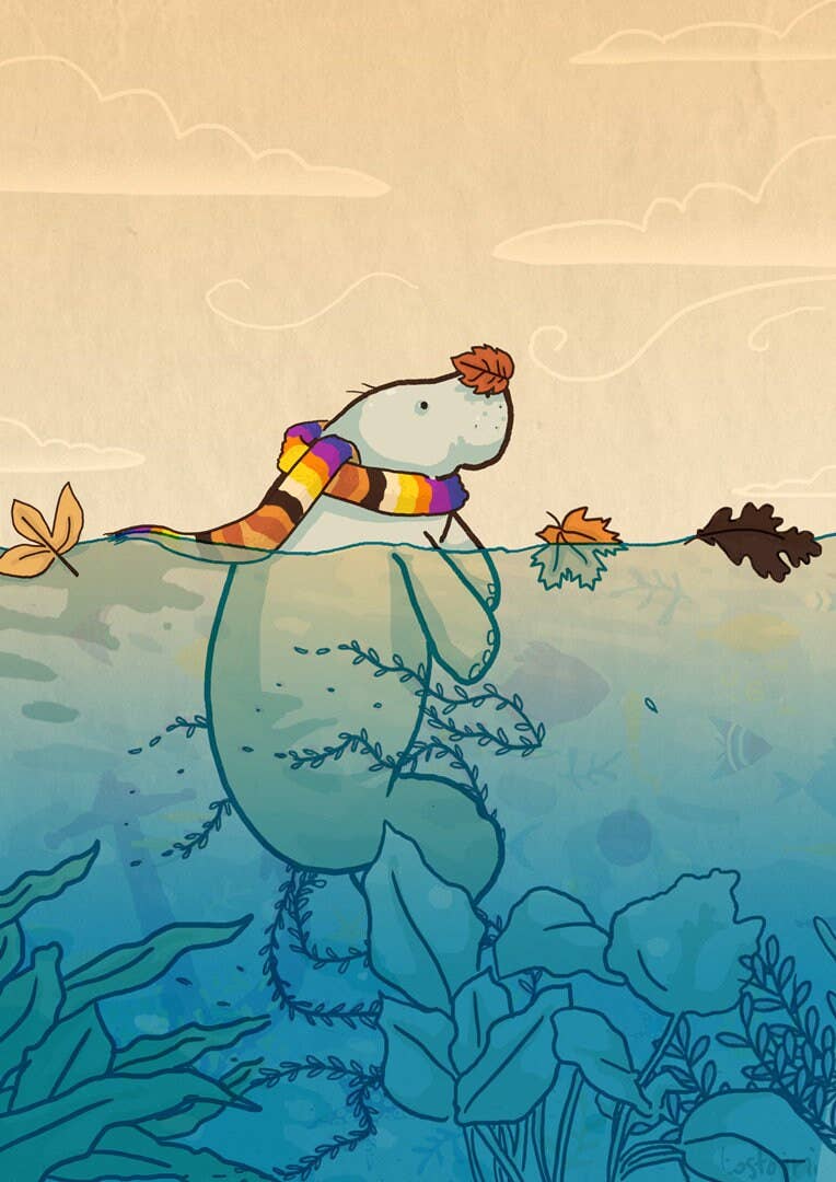 Tostoini - Wholesale Poster - Lamentino The Manatee In Fall A3 Poster - Autumn Winter1