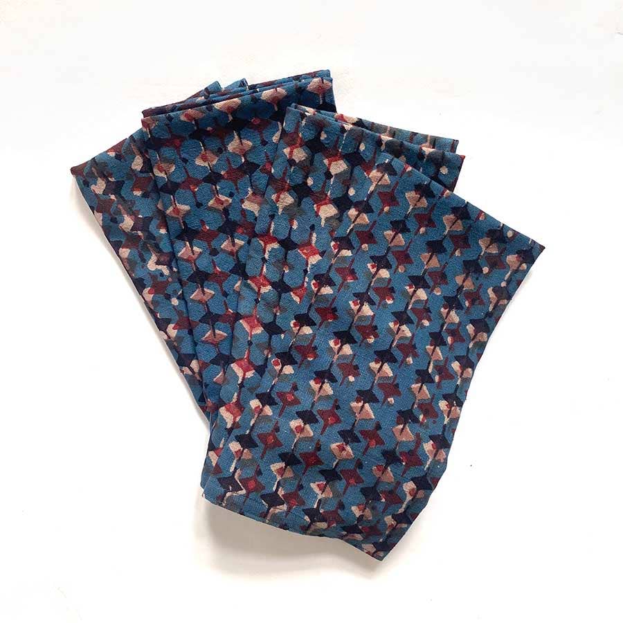 Ichcha - Wholesale Dinner & Cloth Napkin - Blue Block Print Napkins Set of 4 - Organic Cotton | Tara1