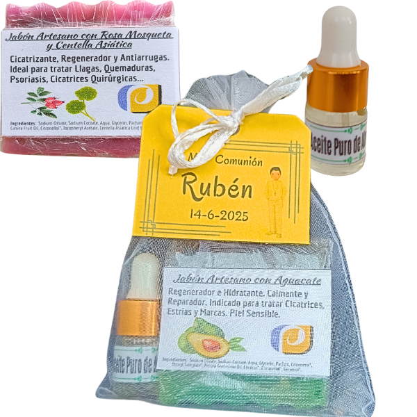 PumarShop Cinnia Natura – Großhandel Bade- & Körperpflege-Set – Geschenkpaket. Handgemachte Seife 35g + Mandelöl 3ml3