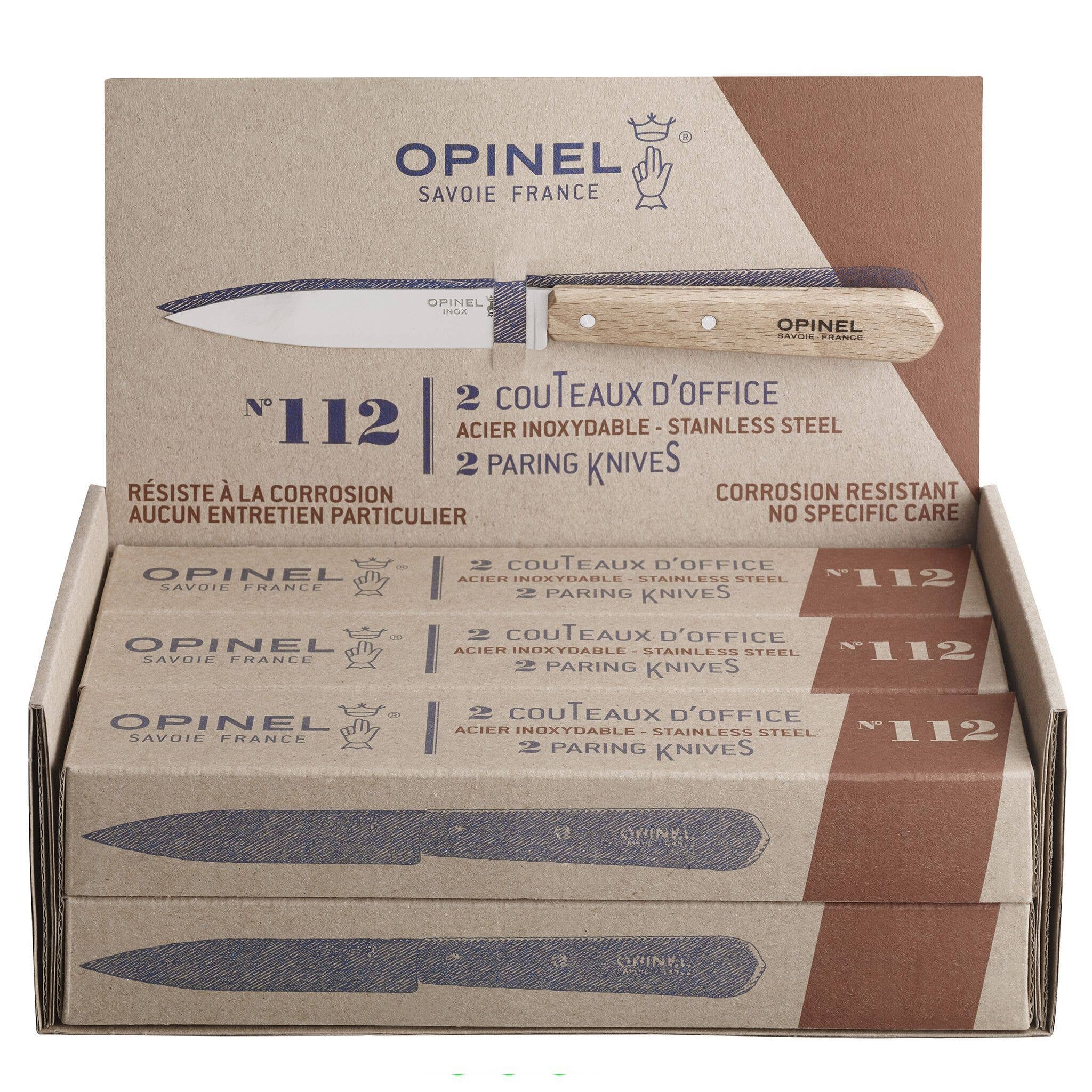 Opinel - Wholesale Kitchen/Utility Knife - Counter Display of 6 Box of 2 No.112 Stainless Paring Knives0