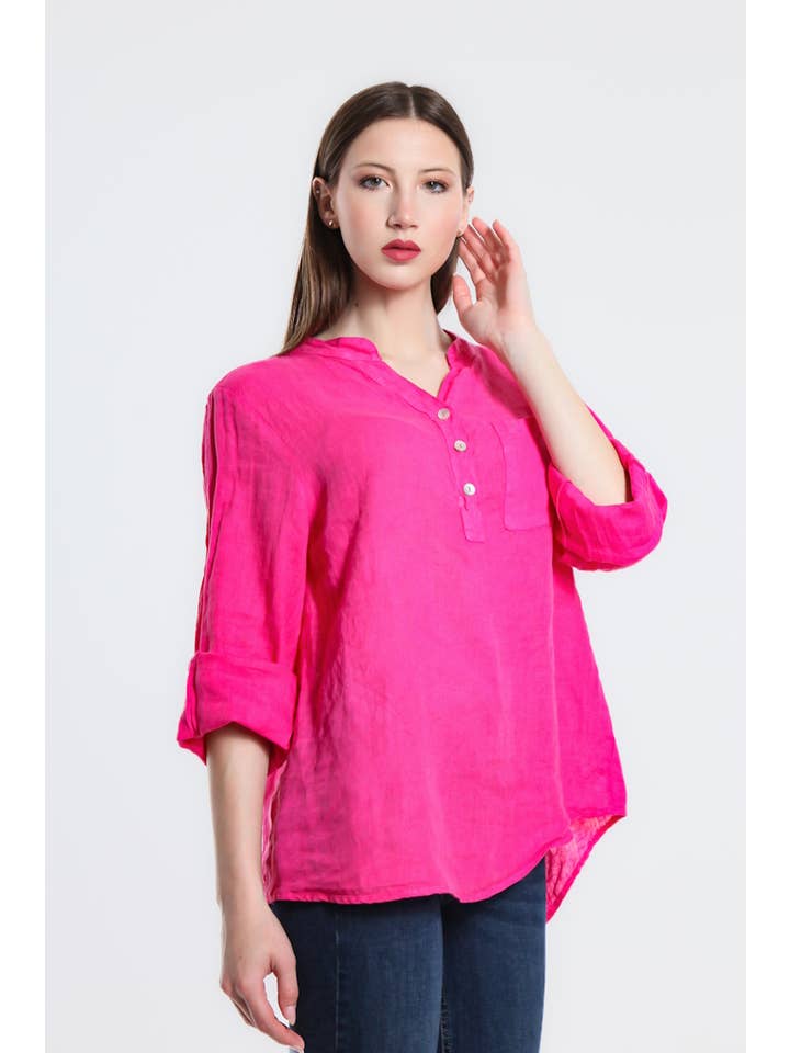 TINA Stephens Italy/Tees By Tina – Túnica - Mulher por atacado – Destino Linho Henley Top (BQ158)13