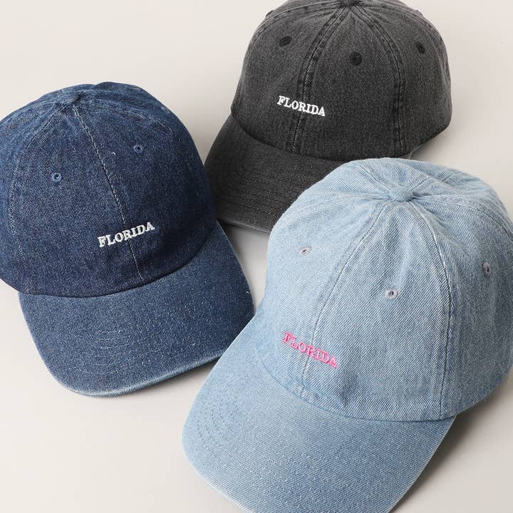 FLORIDA Text Embroidery Denim Cap for wholesale by Fashion City