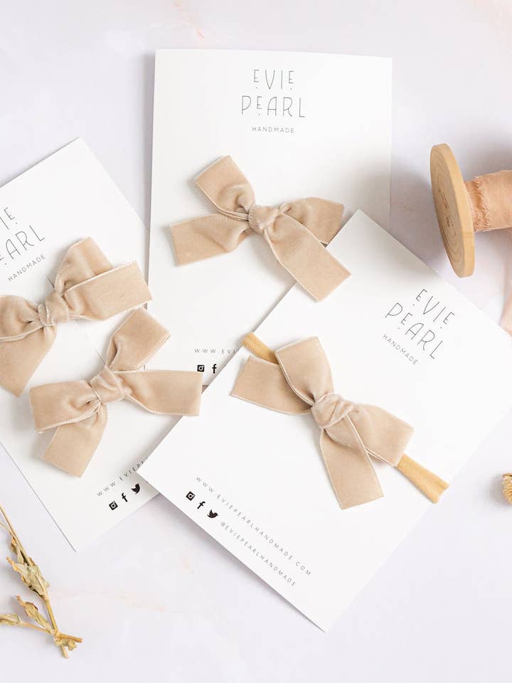 Classic Mini Velvet-Tan for wholesale by Evie Pearl Handmade LLC