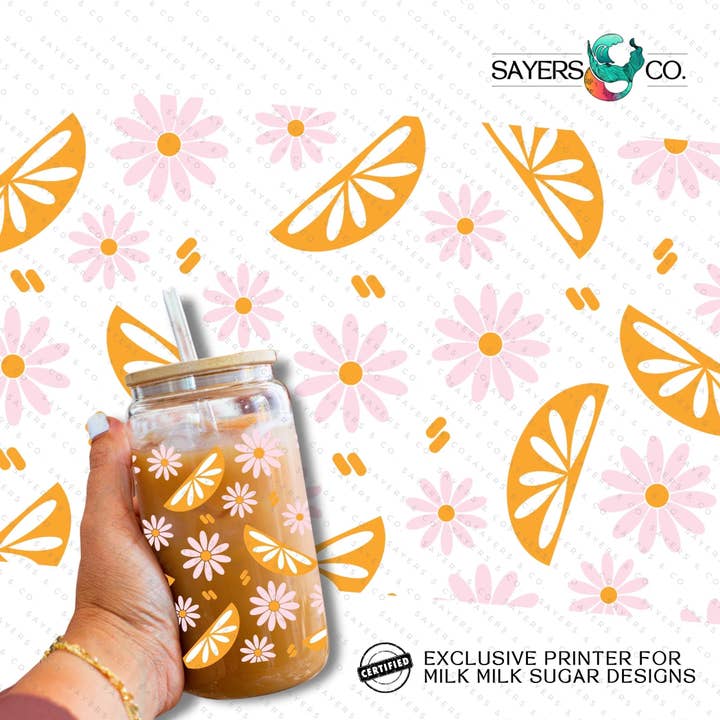 Impresión impresa por sublimación, transferencia o vinilo: impresora certificada con leche, leche y azúcar, impresión por sublimación de frutas Squeeze The Day de 16 oz para venta al por mayor de Sayers & Co.