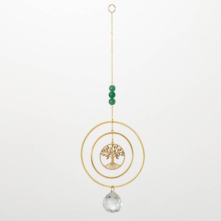 Woodstock Chimes - Wholesale Suncatcher - Suncatcher - Tree of Life, Green Stone