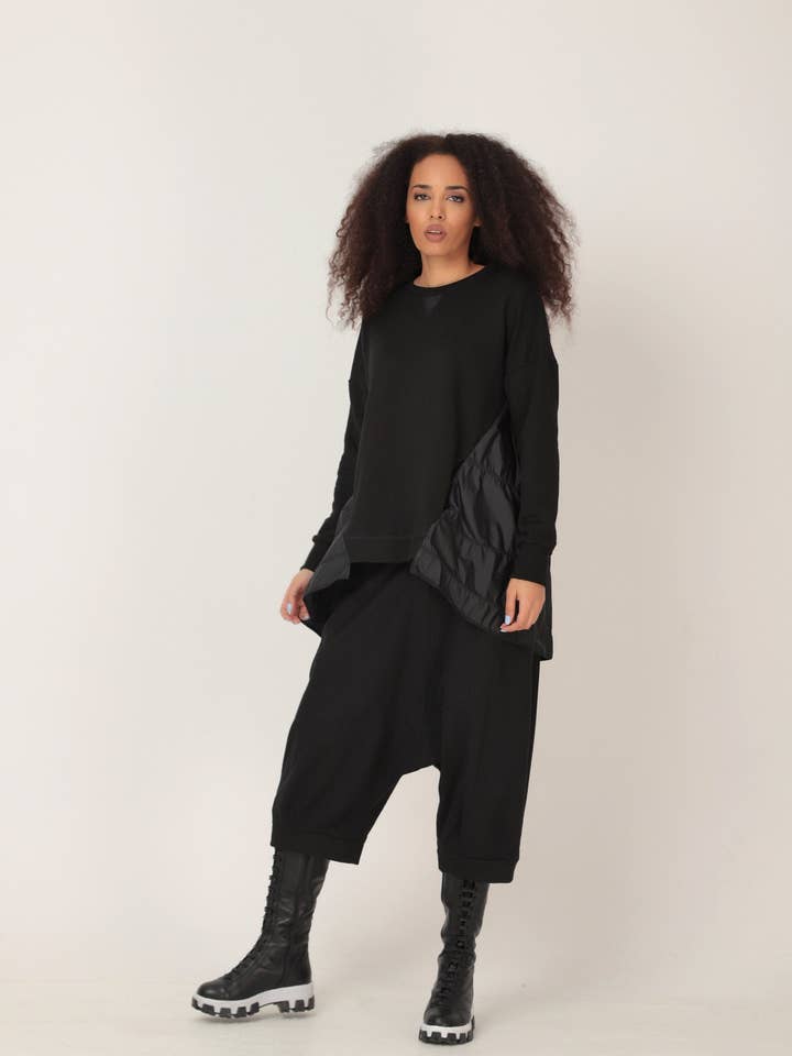 Black oversized sweatshirt parka with A-lined back: /MIWA/ for wholesale by ADEPTT