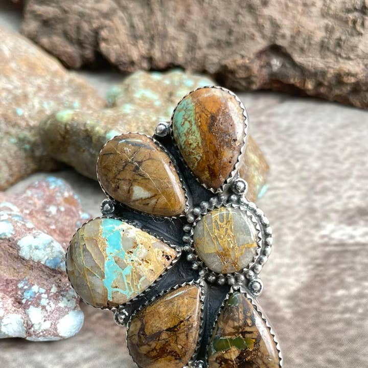 Handmade Sterling Silver Royston Ribbon Turquoise Adjustable Ring with Signed Nizhoni and other Purchase Wholesale turquoise ribbon. Free Returns & Net 60 Terms on Faire trending on Faire.