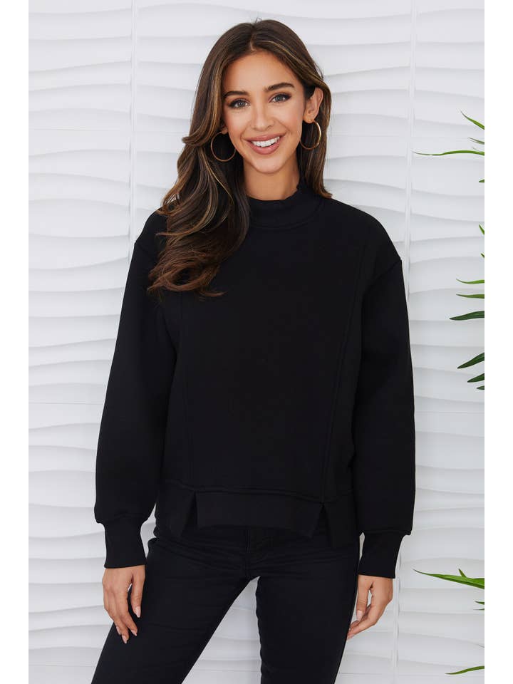 MILIO MILANO - Wholesale Sweatshirt - Women's - FRENCH TERRY MOCKNECK SWEATSHIRT (L7041-BLACK)
