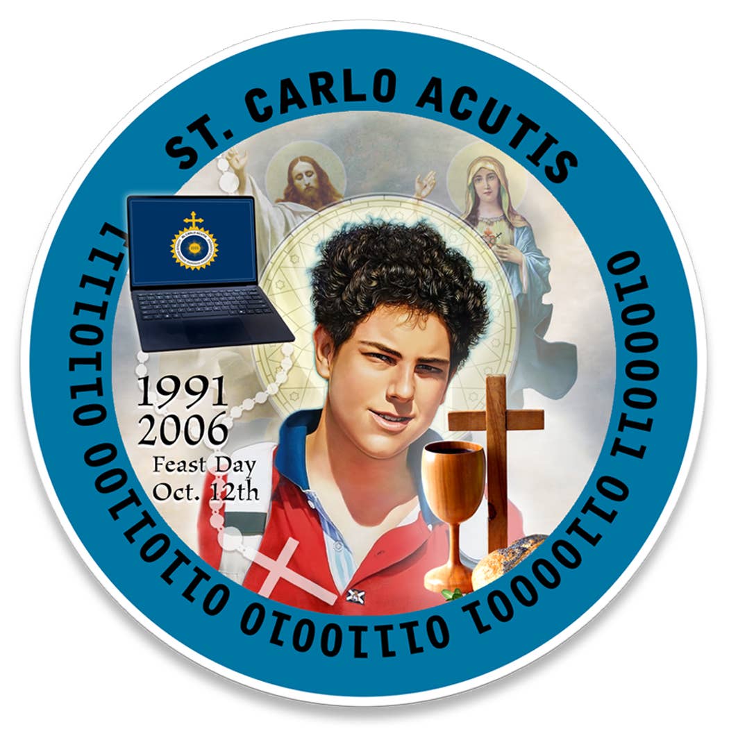 Oremus Mercy - Wholesale Sticker - St. Carlo Acutis SUNCATCHER Window Sticker 4.5”  *NEW LOOK*0