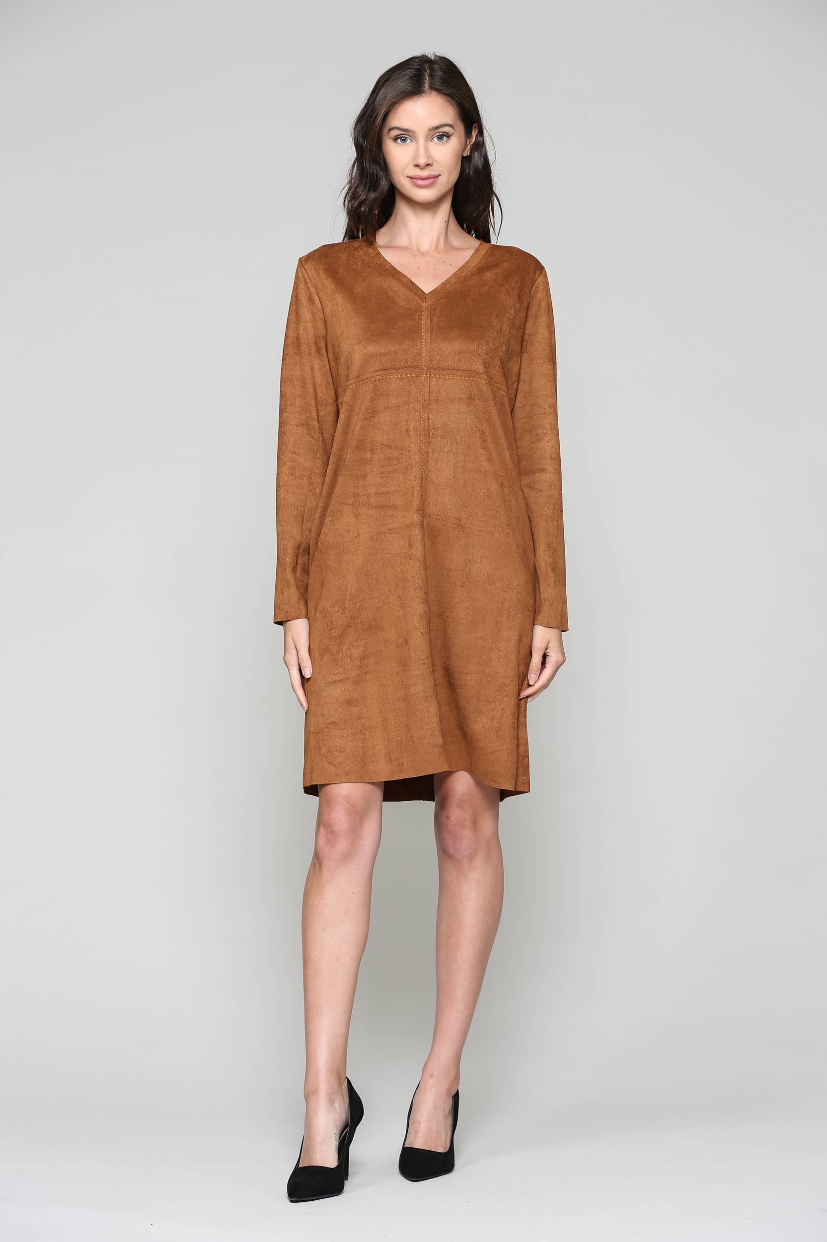 Joh Apparel – Vestido - Mulher por atacado – Vestido Aurora Stretch Camurça com Decote em V SEM Bolsos29