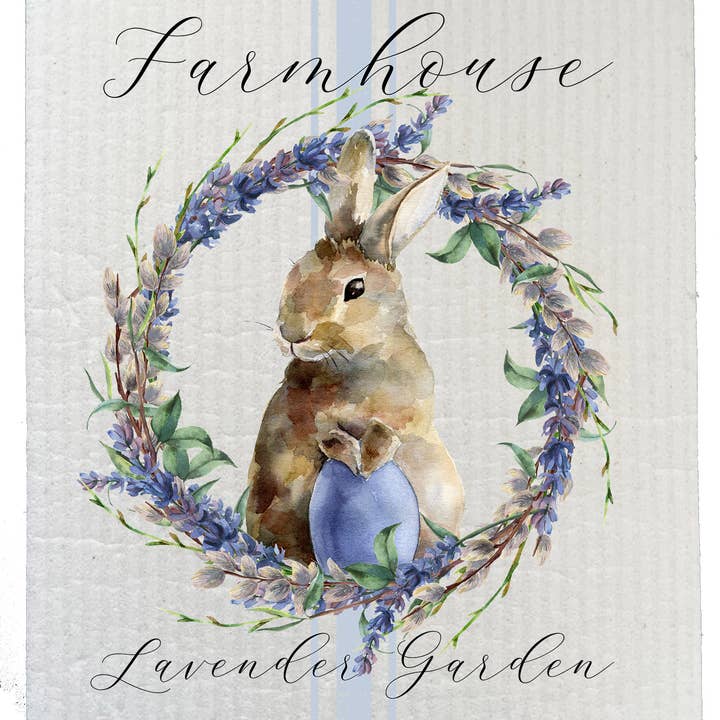 Easter Farmhouse Lavender Bunny Kitchen SWEDISH DISH CLOTHS for wholesale by Avery Lane Gifts