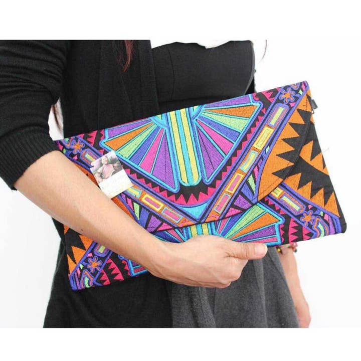 Konvertibel Broderet Clutch Crossbody Taske - Thailand for engroshandel hos Lumily