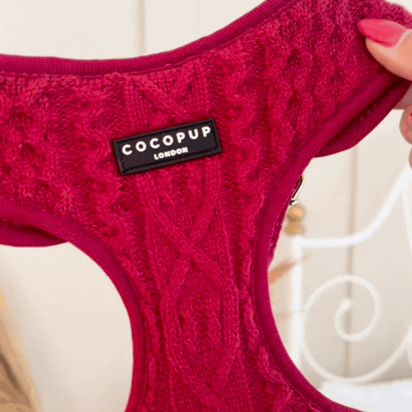 Cocopup London - Wholesale Pet Harness - Dog - Cable Knit Jumper Adjustable Neck HARNESS - Mulled Pup Wine4