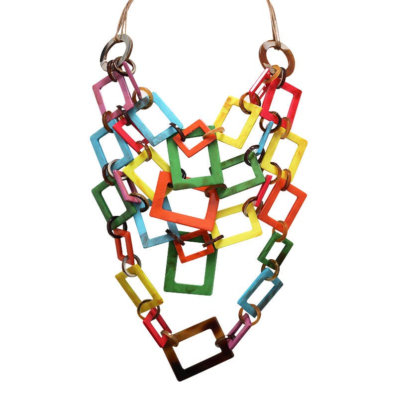 AMORINO SRL - Wholesale Link & Chain Necklace - MULTILAYER NECKLACE WITH RESIN RECTANGLES - FT24184B7604