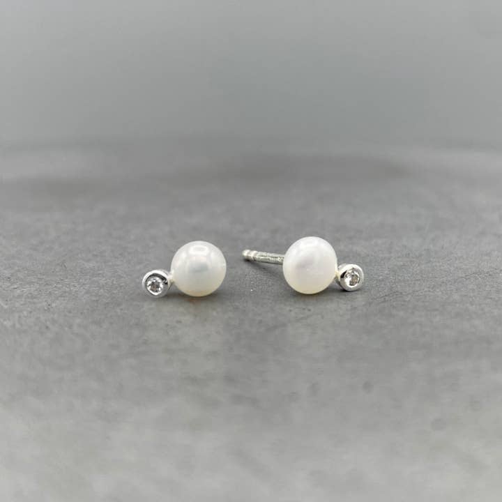 Silver Pearl & CZ Stud Earrings for wholesale by Something Silver