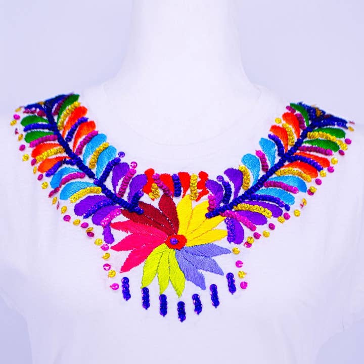 Hand Embroidered T- Shirt -White- Multicolored for wholesale by My Little Maria