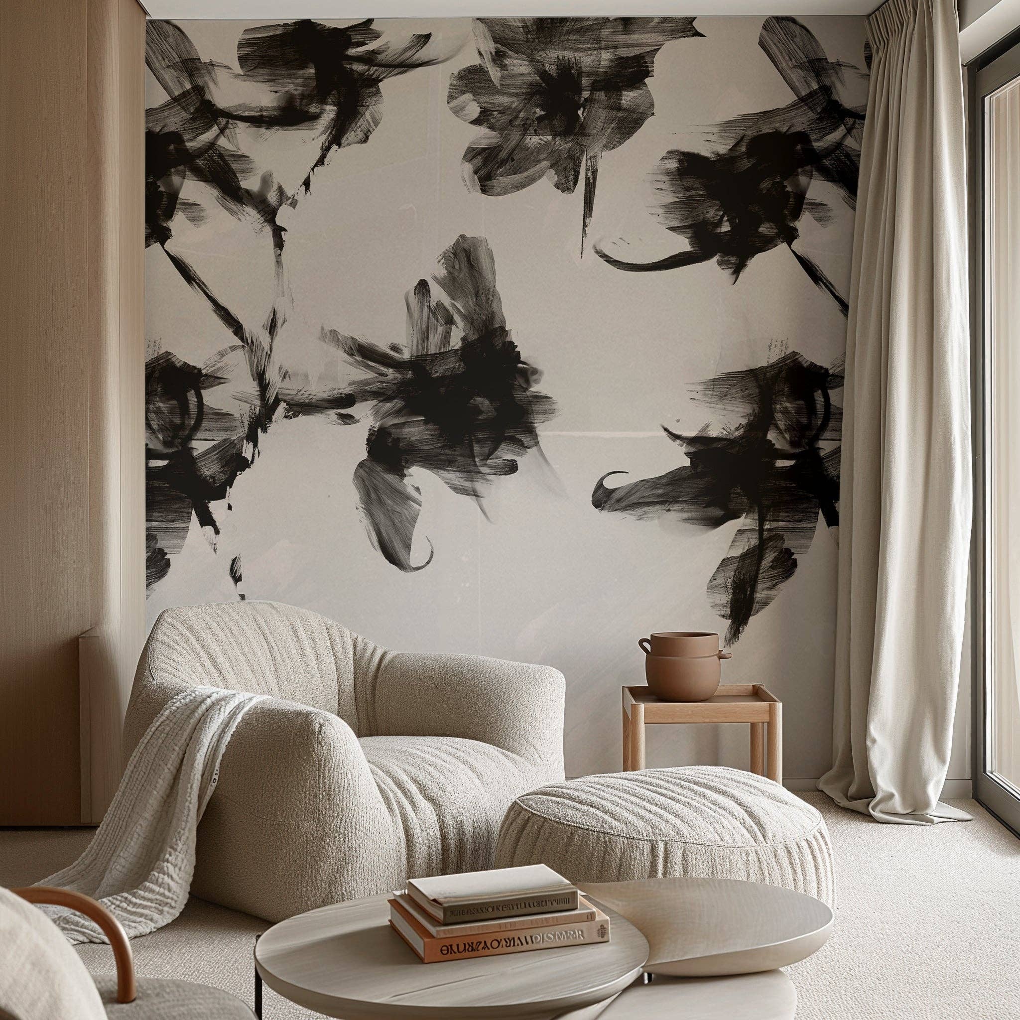 Wallpapers4Beginners - Wholesale Wallpaper - Carta da parati floreale astratta in bianco e nero6