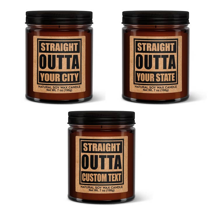 Custom Straight Outta  - Amber Screw Top Votive Candle for wholesale by Wi-Wear