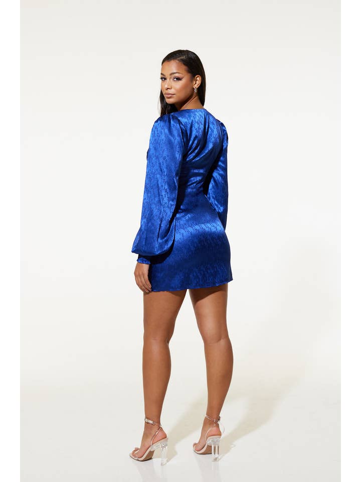 Samsara London - Vendita all'ingrosso Vestito - Donna - Abito corto Noha in jacquard blu riciclato4