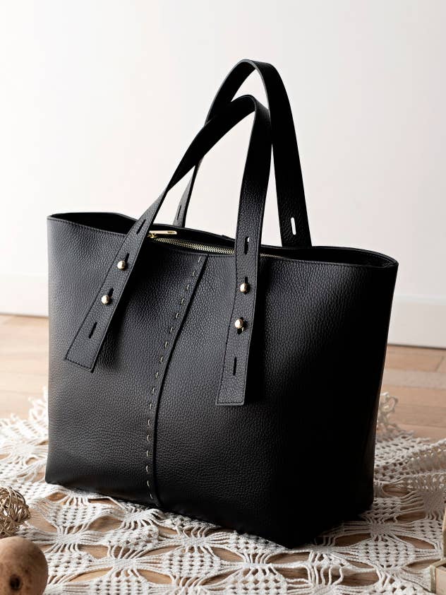 Kvinnototeväska i äkta italienskt läder, svart för wholesale av Leather Bags Italy