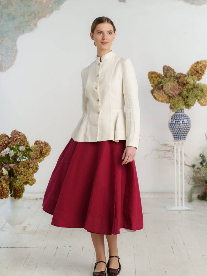 Peplum Jacket, Twill Linen, Milky Herringbone for wholesale on Faire8