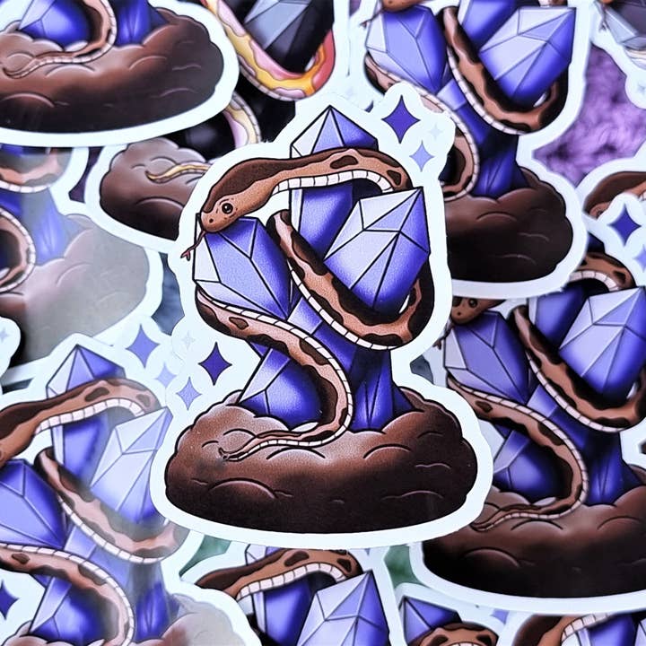 FuzziesArtDesigns - Vente Autocollant - Sticker découpé serpent et cristaux | Cadeau | Papeterie1