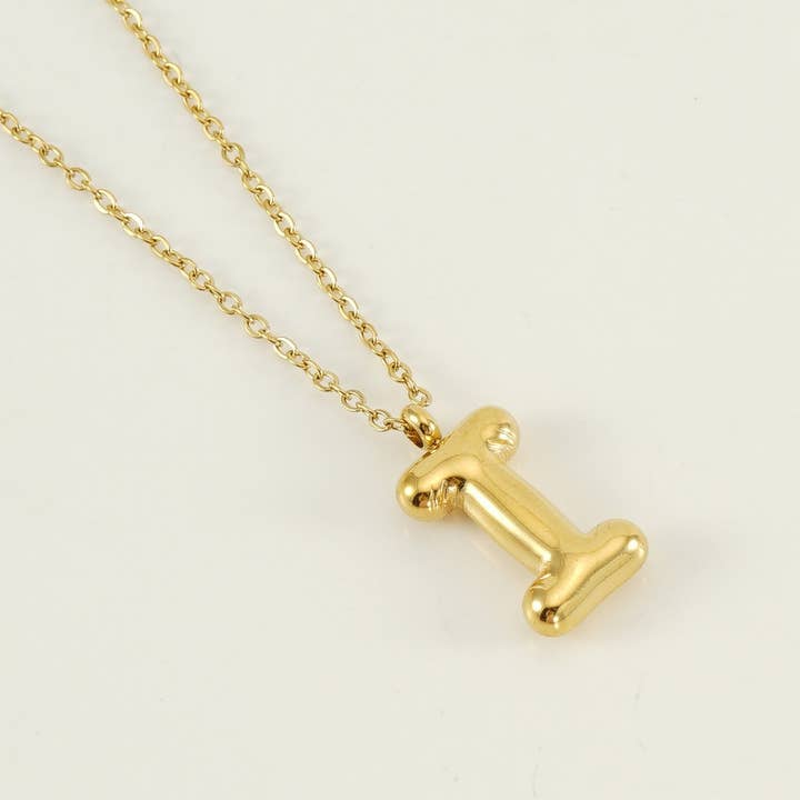 NINEXIS - Wholesale Pendant/Charm Necklace - CWAJE1933_Stainless Steel Glossy Bubble Letter Necklace Gold8